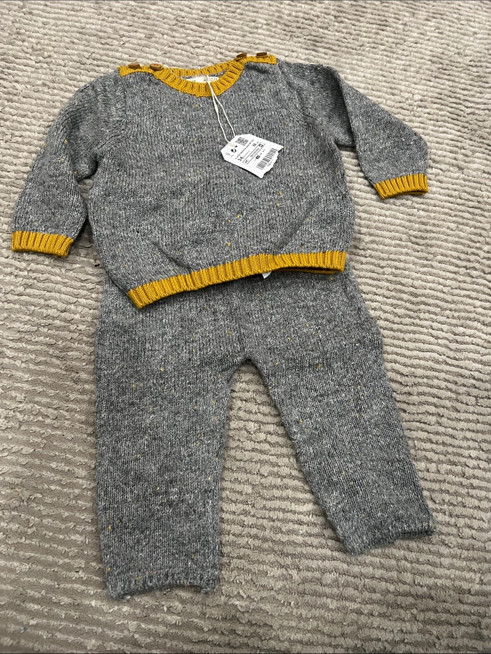 Zara Grey Sweater with Mustard Trim Set